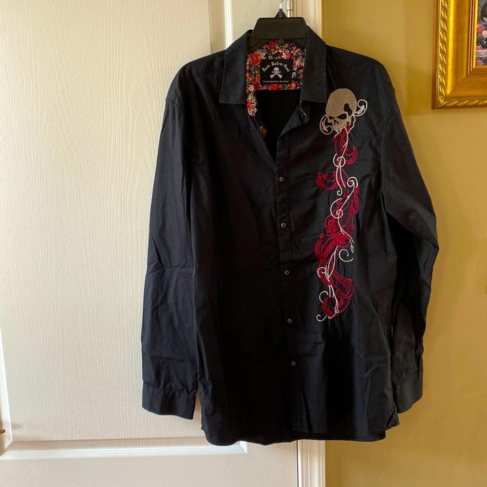Rock and roll soul burning skull button down